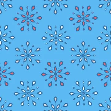 Blue seamless pattern with snowflake, christmas festive winter art snowflak.. Stock Illustration