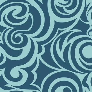 Blue seamless pattern of spirals and curls. Decorative ornament for backgroun Stock Illustration