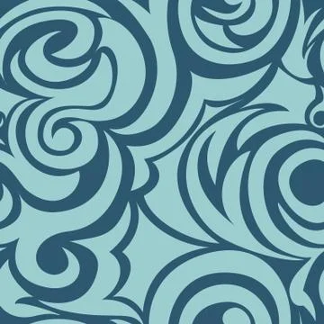 Blue seamless pattern of spirals and curls. Decorative ornament for backgroun Stock Illustration