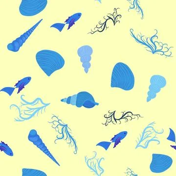 Blue Seamless pattern with starfish, corals, pearls and shells. Vector backgr 스톡 일러스트