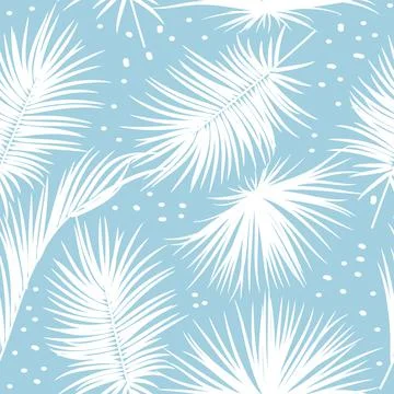 Blue seamless pattern with tropical leaves of palm tree. Stock Illustration