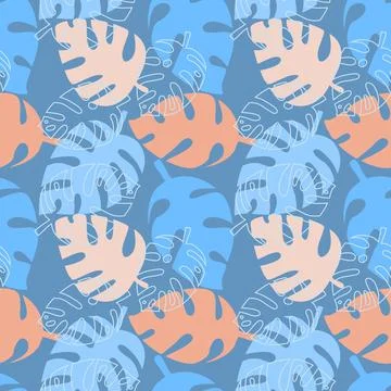 Blue seamless pattern tropical print, monstera palm leaf tropical pattern Illustrazione stock