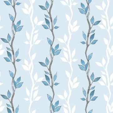Blue seamless pattern with watercolor branches Stock Illustration