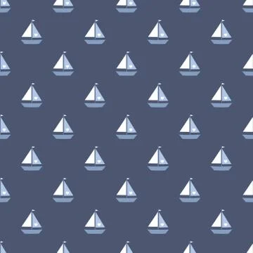 Blue seamless pattern with white sailboats Stock Illustration