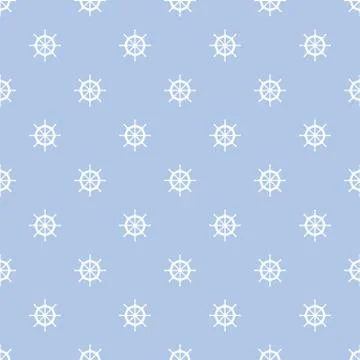 Blue seamless pattern with white ship wheels Stock Illustration