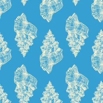 Blue seamless sketch seashells Stock-Illustration