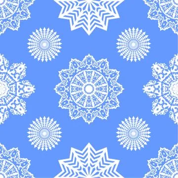 Blue seamless snowflake pattern. White snowflakes. Vector illustration. Stock Illustration