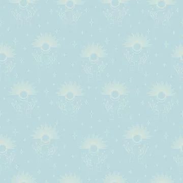 Blue seamless vector pattern of astrology mystic elements. Outer space Illustrazione stock