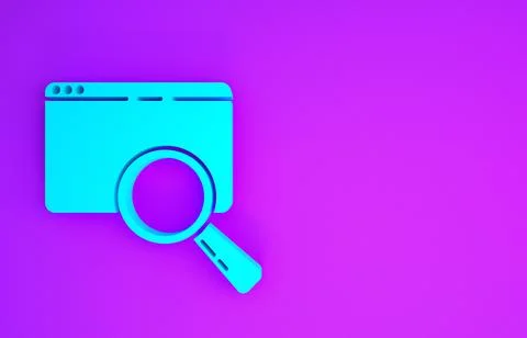Blue Search in a browser window icon isolated on purple background. Minimalis 库存插图