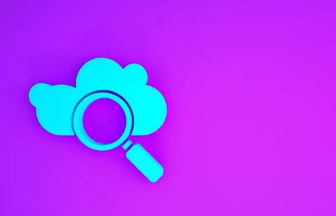 Blue Search cloud computing icon isolated on purple background. Magnifying gl 库存插图
