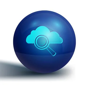 Blue Search cloud computing icon isolated on white background. Magnifying glass Illustrazione stock