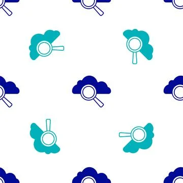 Blue Search cloud computing icon isolated seamless pattern on white background Stock Illustration