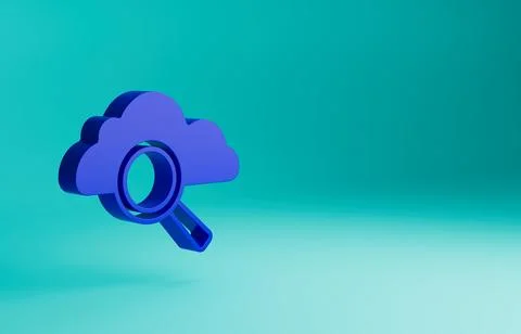 Blue Search cloud computing icon isolated on blue background. Magnifying glass Stock Illustration