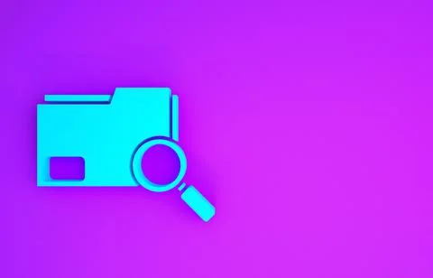 Blue Search concept with folder icon isolated on purple background. Magnifyin Stock-Illustration