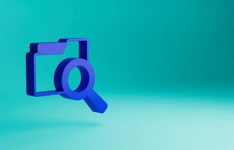 Blue Search concept with folder icon isolated on blue background. Magnifying Stockillustratie