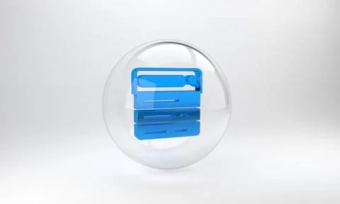 Blue Search engine icon isolated on grey background. Glass circle button. 3D  Stock Illustration