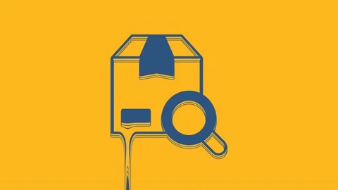 Blue Search package icon isolated on orange background. Parcel tracking symbol Stock Footage 234030209