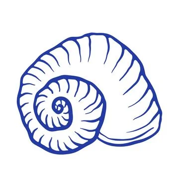 Blue Seashell hand draw vector illustration. Spiral mollusc doodle icon Illustrazione stock