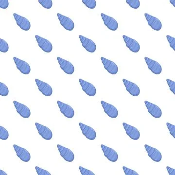 Blue seashell pattern repeating design on white background Stock Illustration