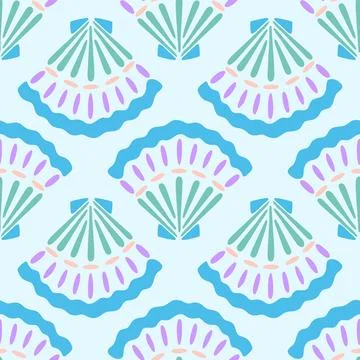 Blue seashell vector seamless pattern. Summer underwater repeat surface design Illustrazione stock