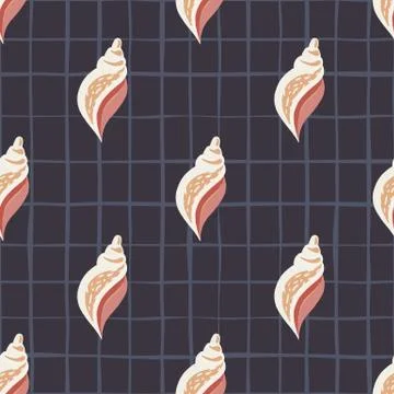 Blue seashells seamless pattern on black background. Doodle sea shell vector  Stock Illustration