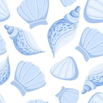 Blue seashells vector seamless pattern. Abstract marine wallpaper. Stock Illustration