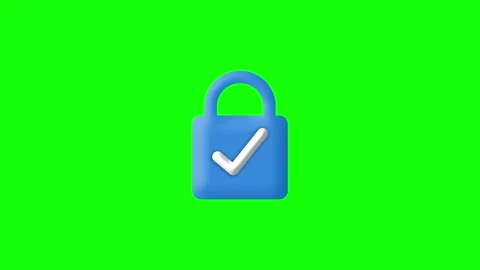 Blue secure lock with check mark animation on green screen Video stock 316748819