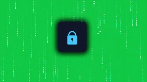 Blue secure lock icon centered in a rounded square widget against a falling.. Stock Footage 343506645