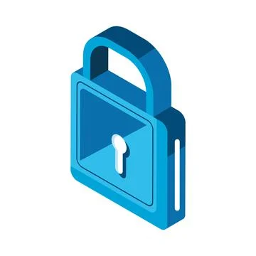 Blue secure padlock isometric Stock Illustration
