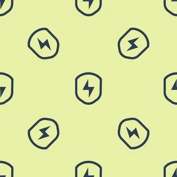 Blue Secure shield with lightning icon isolated seamless pattern on yellow Illustrazione stock