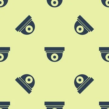 Blue Security camera icon isolated seamless pattern on yellow background. Vector Stock Illustration