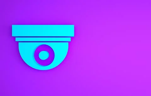 Blue Security camera icon isolated on purple background. Minimalism concept.  Stock Illustration