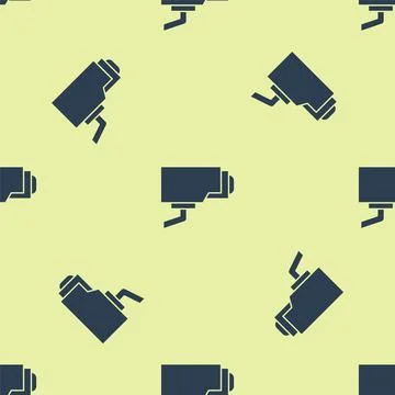 Blue Security camera icon isolated seamless pattern on yellow background. Vector イラスト素材