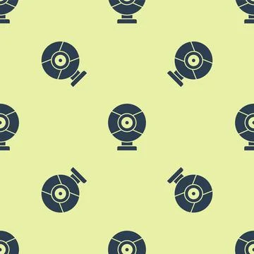 Blue Security camera icon isolated seamless pattern on yellow background. Vector Illustrazione stock