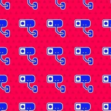 Blue Security camera icon isolated seamless pattern on red background. Vector 스톡 일러스트