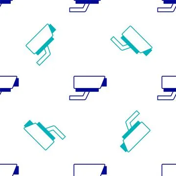 Blue Security camera icon isolated seamless pattern on white background. Vector 스톡 일러스트