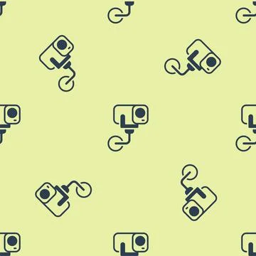 Blue Security camera icon isolated seamless pattern on yellow background. Vector イラスト素材