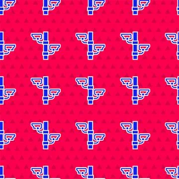Blue Security camera icon isolated seamless pattern on red background. Vector Illustrazione stock