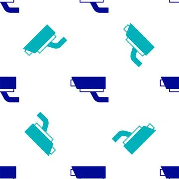 Blue Security camera icon isolated seamless pattern on white background. Vector Illustrazione stock