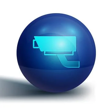 Blue Security camera icon isolated on white background. Blue circle button Stock Illustration