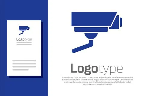 Blue Security camera icon isolated on white background. Logo design template Stock Illustration