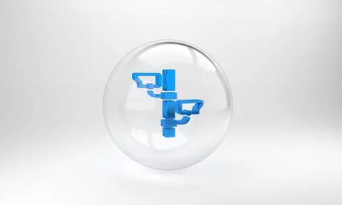 Blue Security camera icon isolated on grey background. Glass circle button. 3 Illustrazione stock