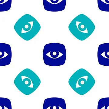 Blue Security camera icon isolated seamless pattern on white background.  Vec Illustrazione stock