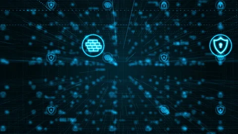 Blue security icon network connection background concept seamless loop video Stock Footage 147005978