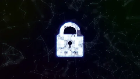 A blue security key and firewall motion graphic on dot connection background Stock Footage 130772909