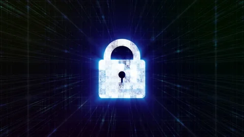 A blue security key and firewall motion graphic on dot connection background Stock Footage 131074162