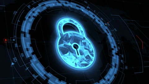 Blue security Key with head up display technology and futuristic elements Stock Footage 147837526
