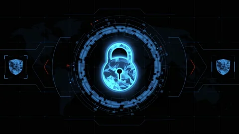 Blue security Key with head up display technology and futuristic elements Stock Footage 147837666