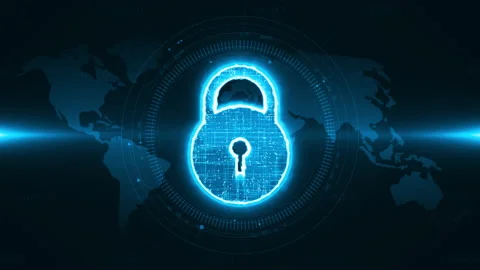 Blue security Key with head up display technology interface and futuristic Stock Footage 148060668