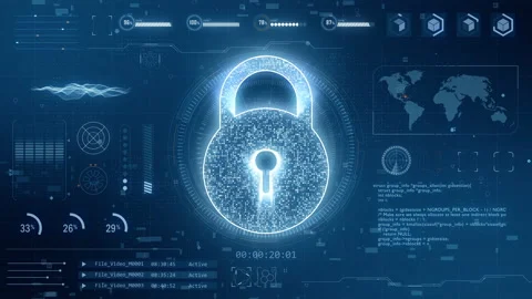 Blue security key with HUD background and futuristic technology background Stock Footage 201481737